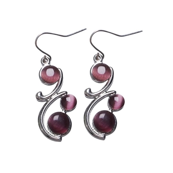 Antiqued Silver Boho Aubergine Gem Earrings - Picture 3 of 7